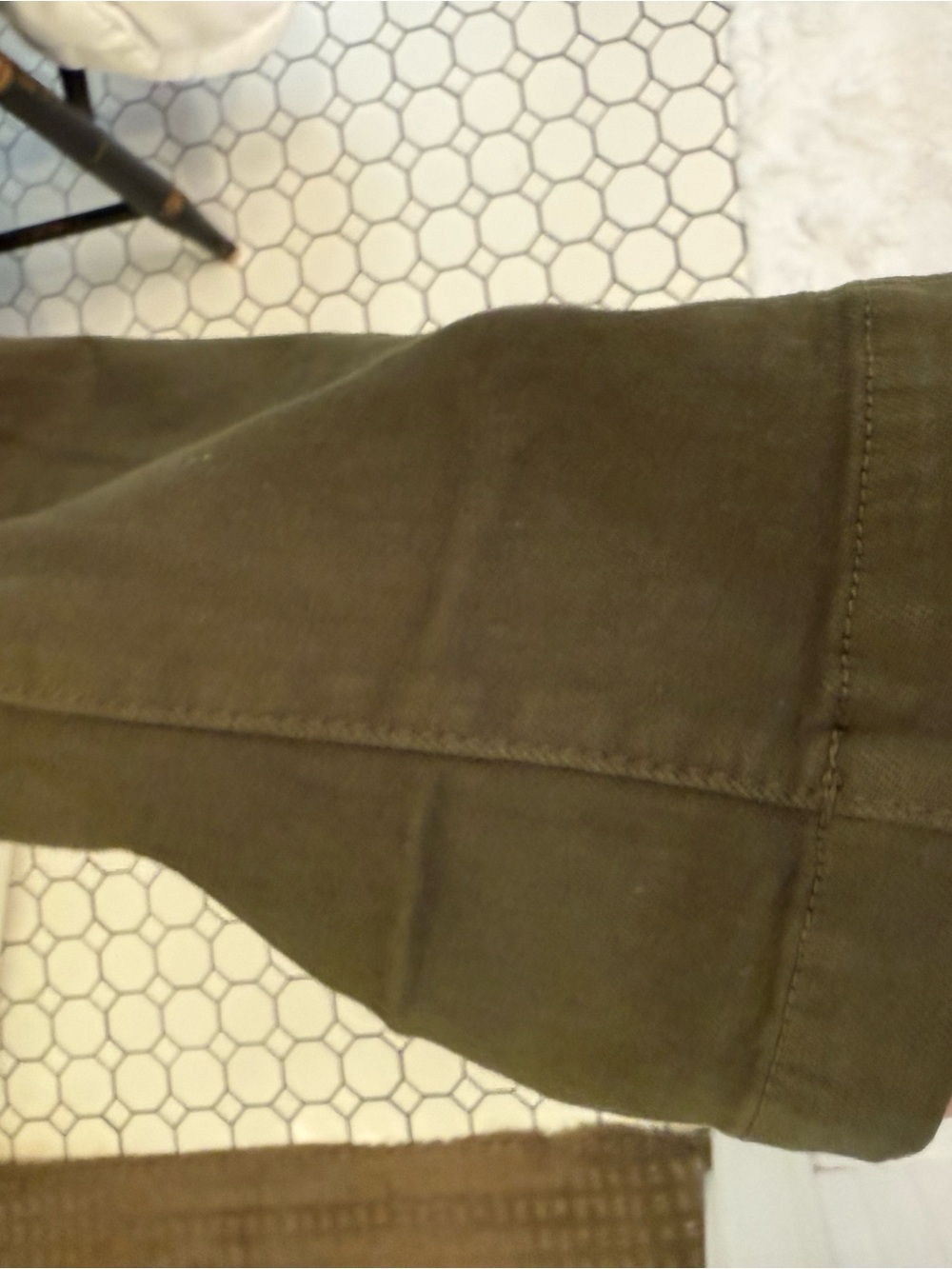 Alice + Olivia Olive Green Short-Sleeve Stretchy Denim Bell Bottom Jumpsuit - Picture 7 of 11